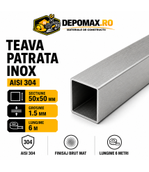 Teava patrata inox AISI 304, 50 x 50 x 1.5 mm, 6 metri